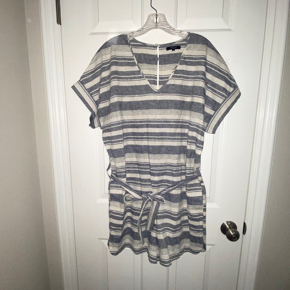 Madewell Romper Shorts Blue White S/S Linen Blend Size Large